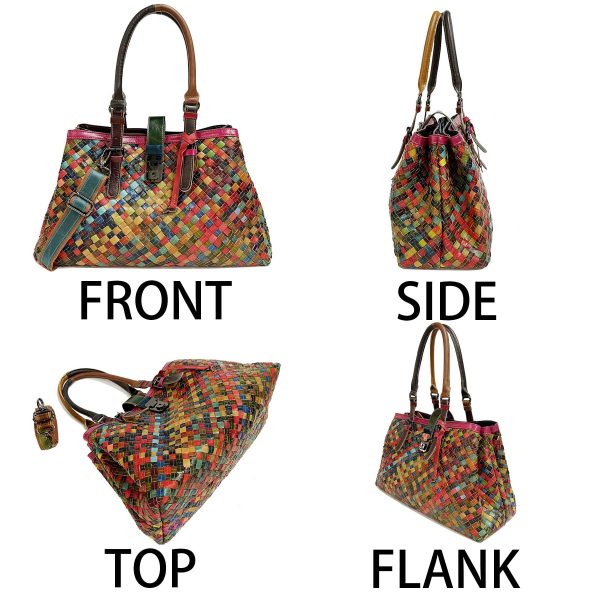 Genuine Leather Vintage woven tote cross-body bag