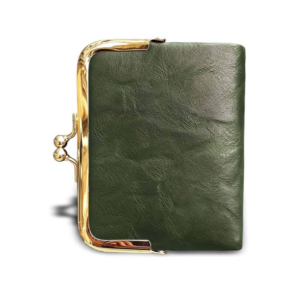 Genuine leather Ladies Coin Purse With Zipper and Kiss Lock