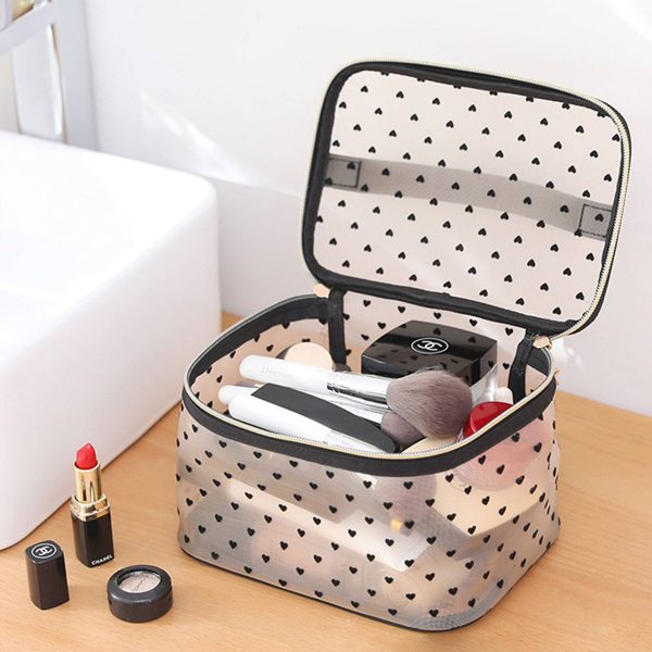 Tulle Heart Pattern Cosmetic Bag