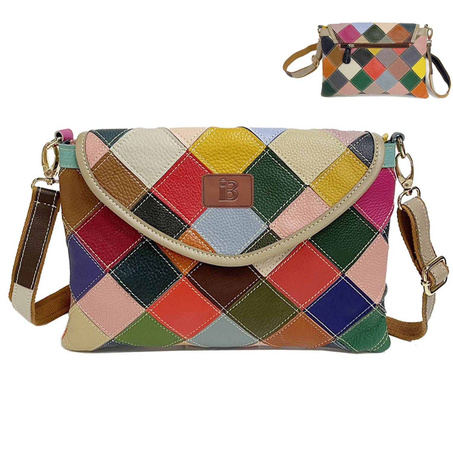 Genuine Leather Lingered panels shoulder cross-body bag