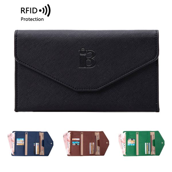 PU leather RFID multifunctional passport wallet for women