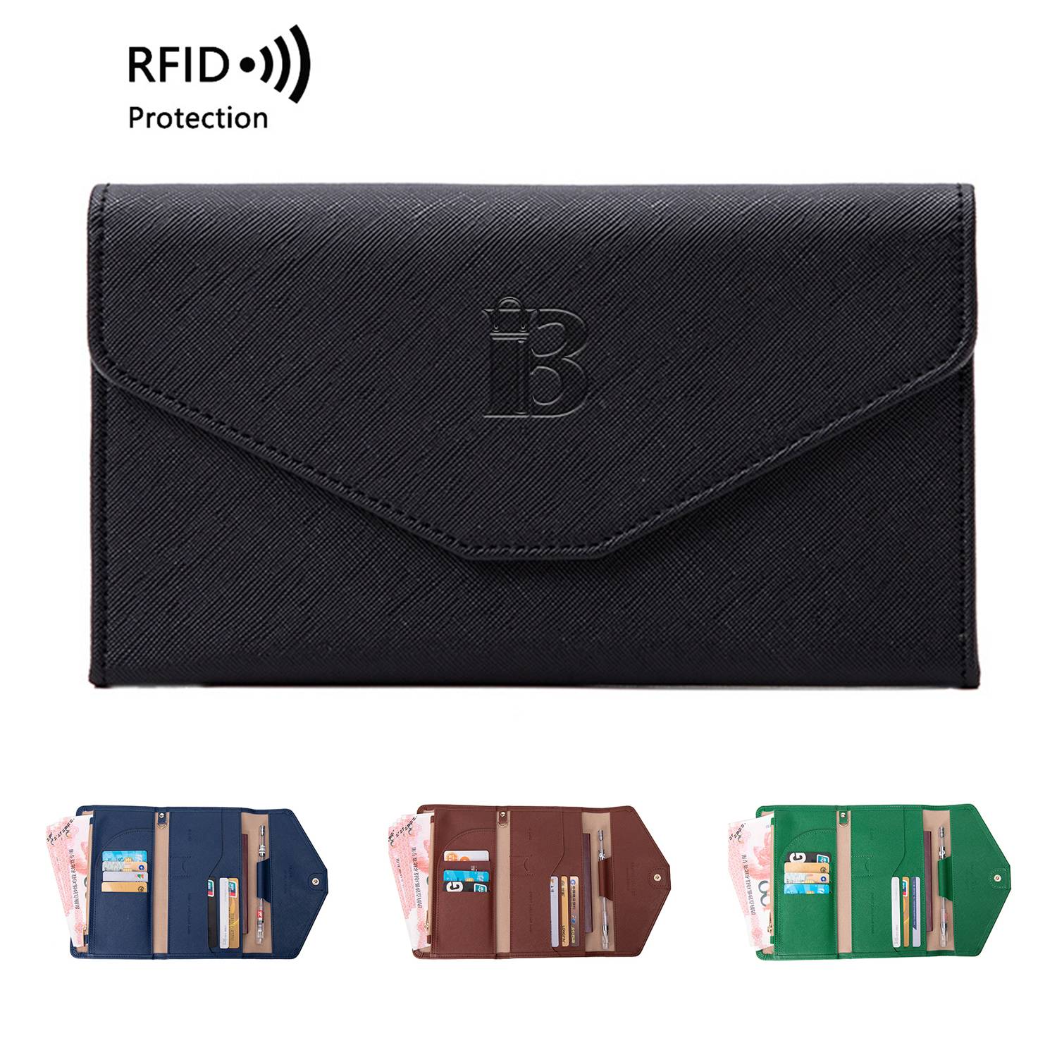 PU leather RFID multifunctional passport wallet for women