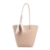 Sophisticated PU Leather Bucket Tote Bag with Silk Scarf