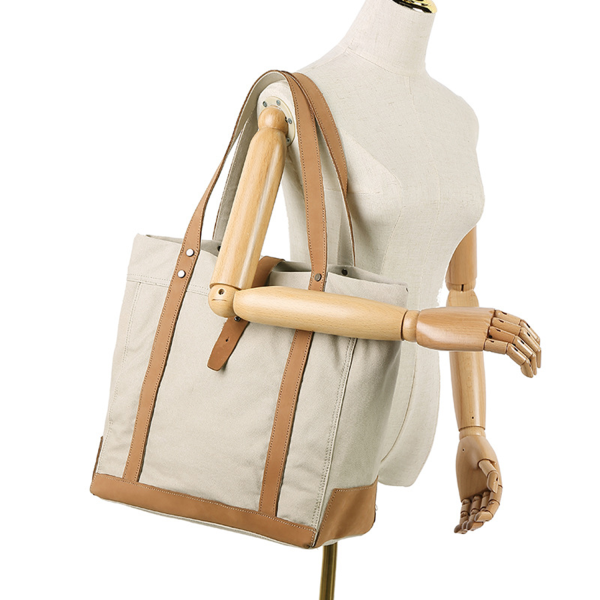 Leather Handle Handbag Waterproof Canvas Bag
