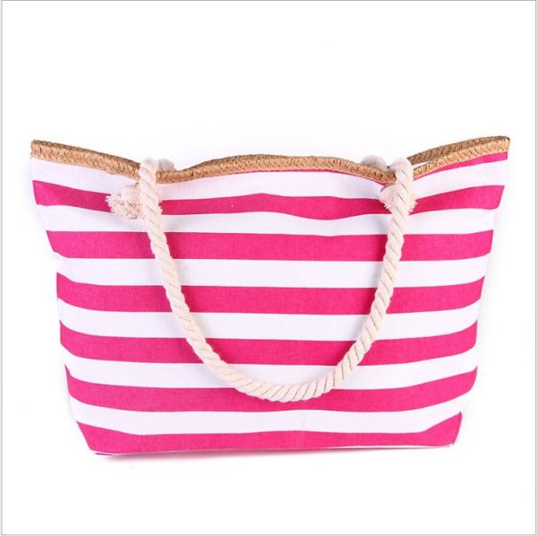 Striped Canvas Beach Tote Bag