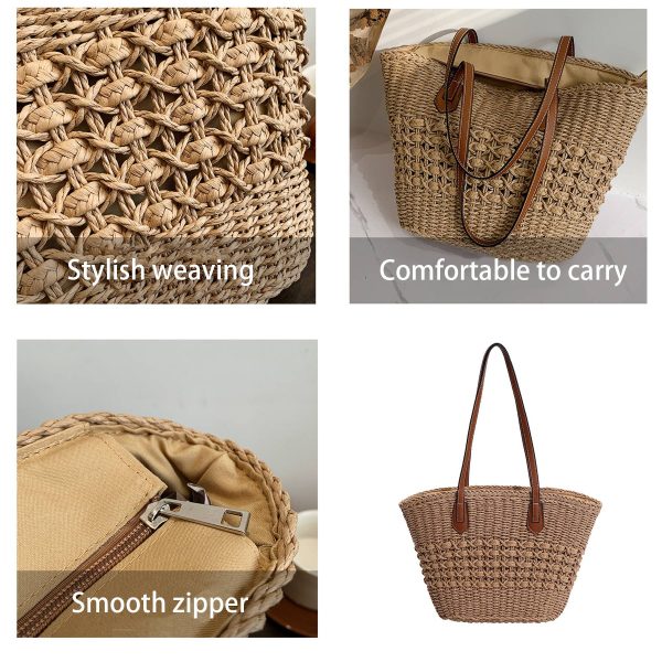Straw Summer Large Shoulder Tote Beach Bag