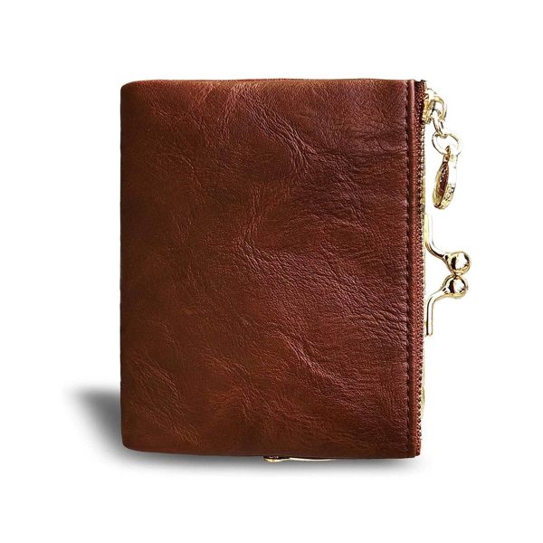Genuine leather Ladies Coin Purse With Zipper and Kiss Lock