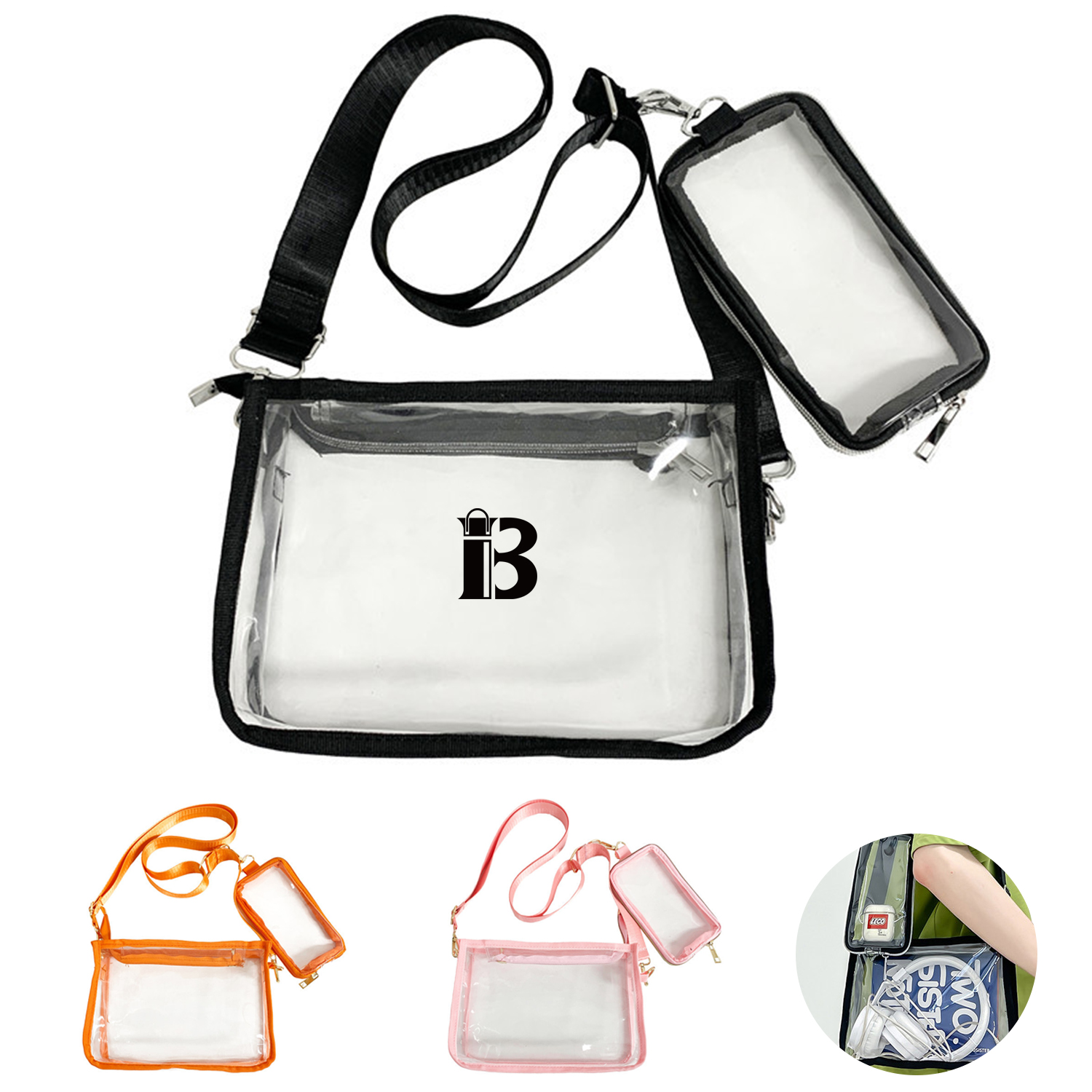 Clear PVC Shoulder Bag Purse Crossbody w/ Phone Case