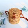 Fashion Rattan Woven Bucket Crossbody Bag