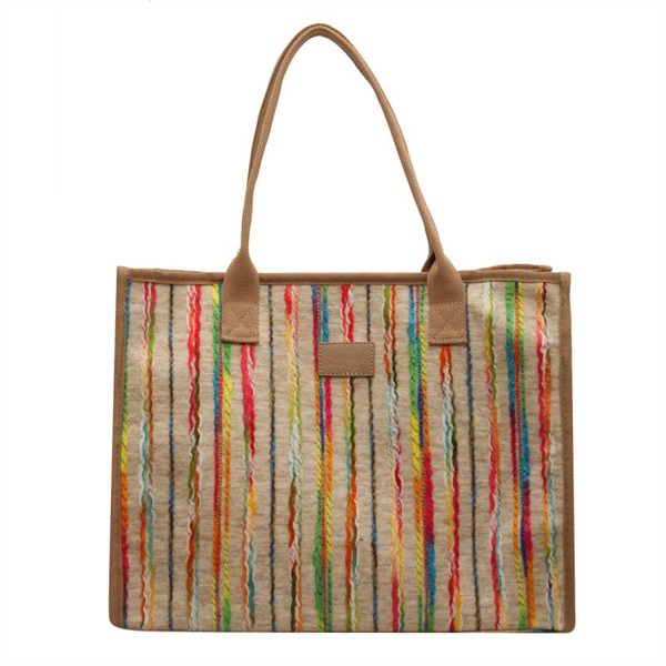Canvas Tote Bag Rainbow Stripe Large Capacity