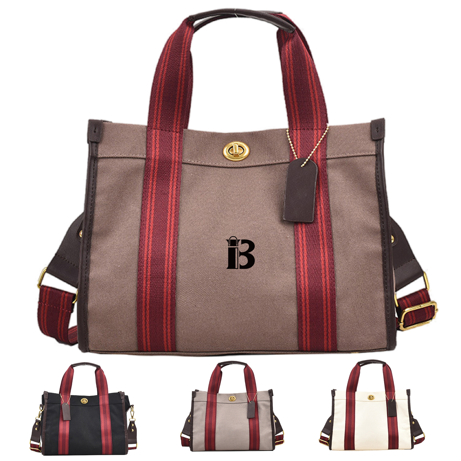 Canvas Tote Bag Retro Fashion Color Clash for Women