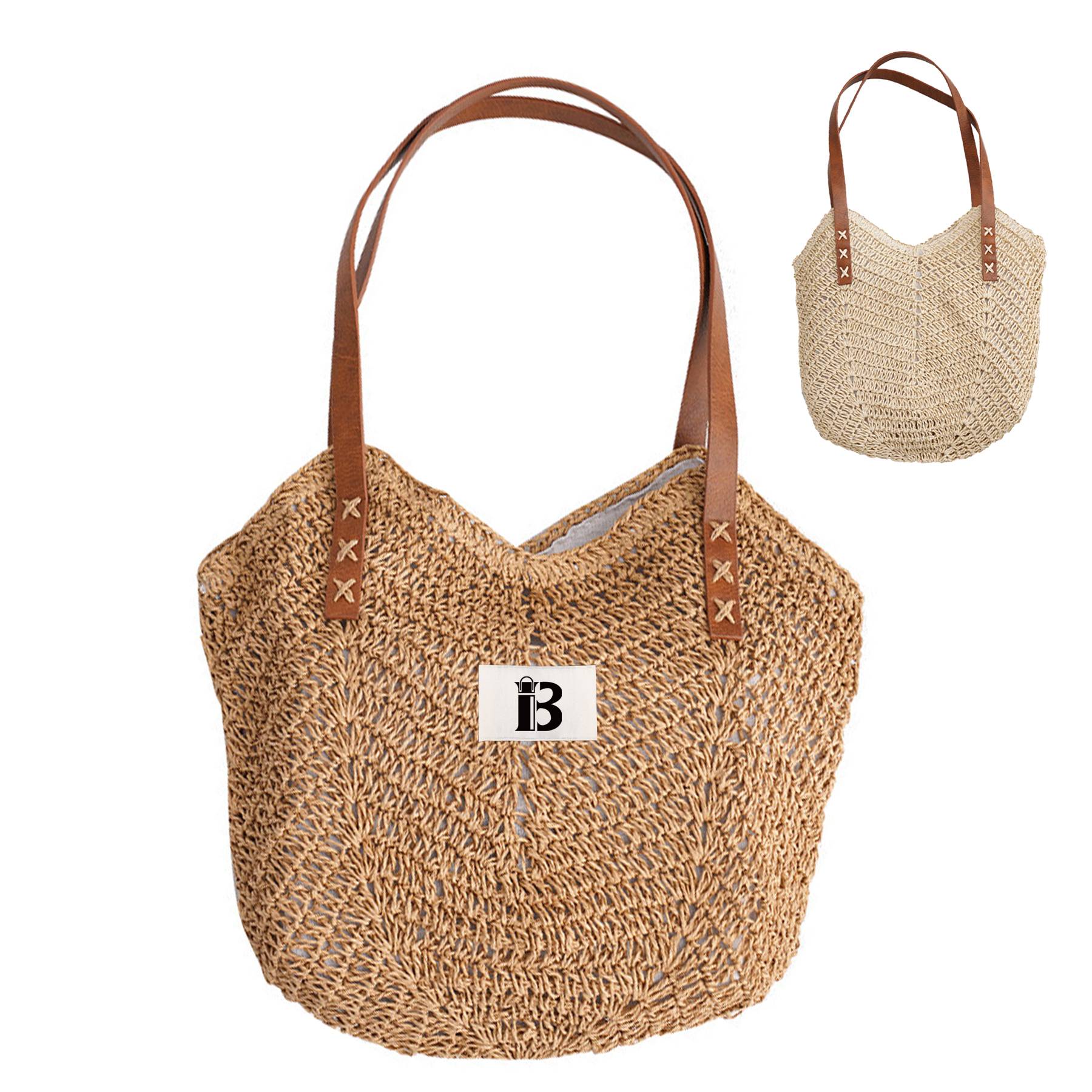 Hand-woven Straw Shoulder Tote Bag For Summer Beach
