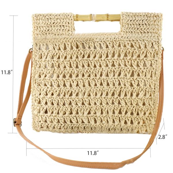 Jute Straw Beach Bamboo Top Handle Handbag Crossbody Bag