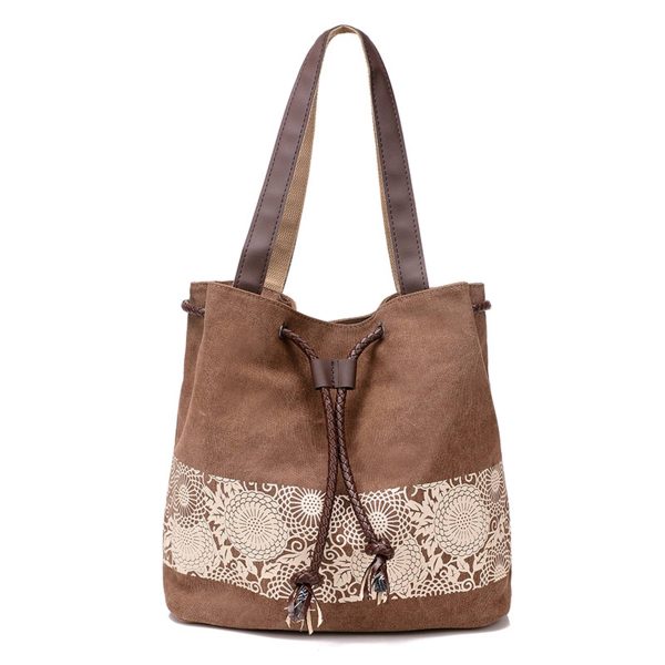 Women Printing Drawstring Canvas Tote Bags