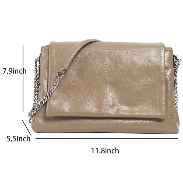 Genuine Leather Shoulder Tote bag with Hardware Chain