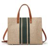 Woven Label Straw Tote Bag With Leather Belt