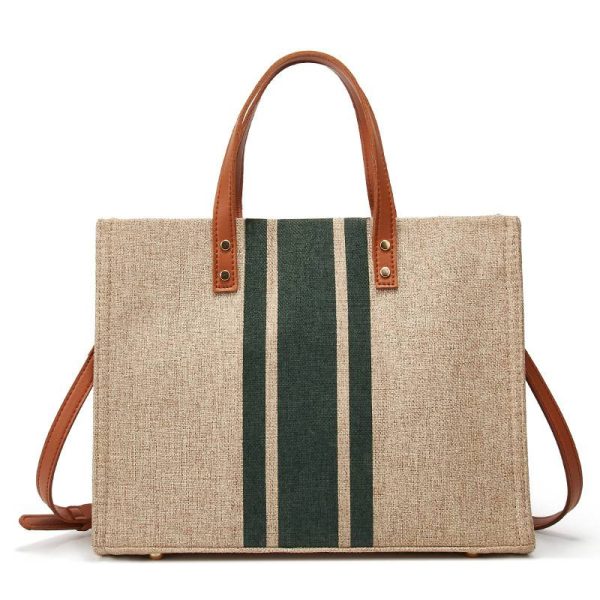 Woven Label Straw Tote Bag With Leather Belt