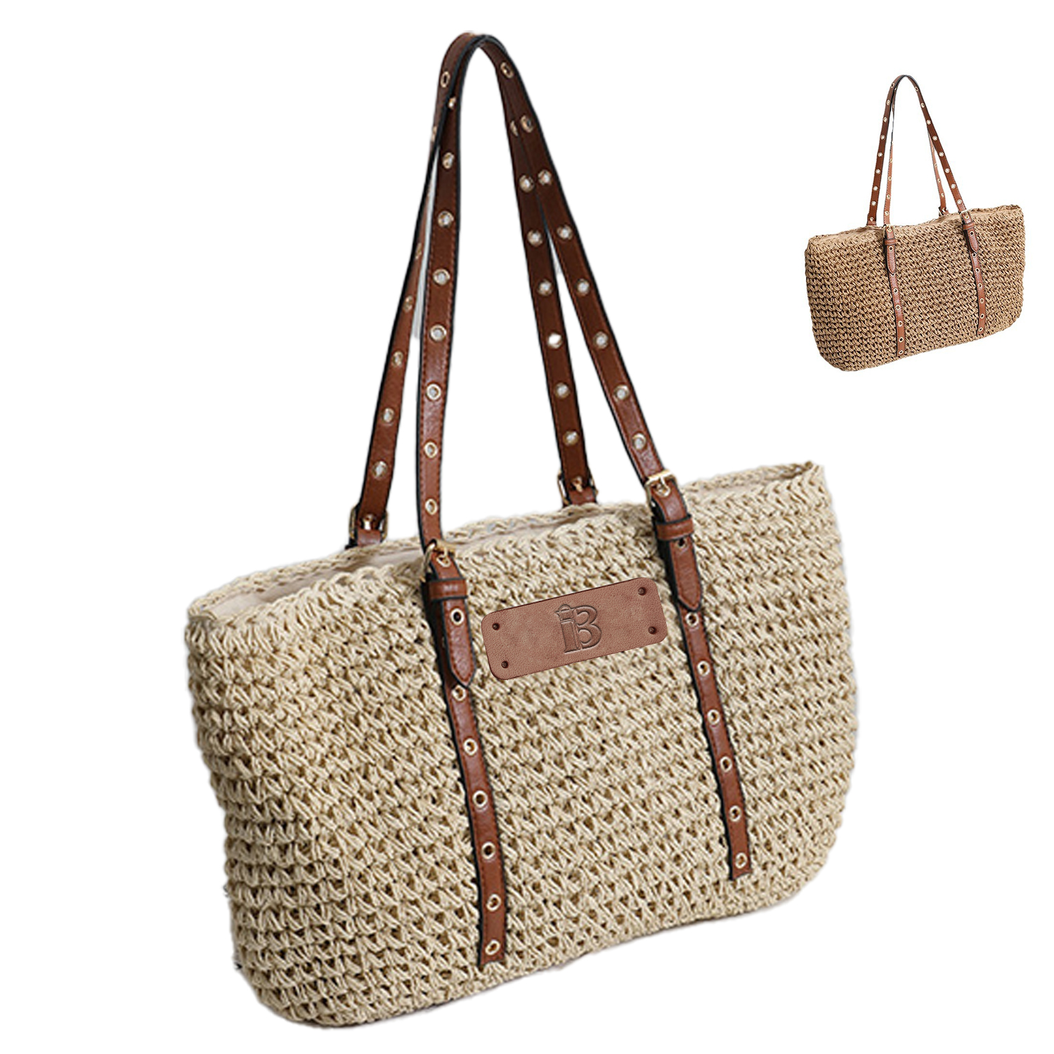 Summer shoulder handheld Straw beach tote bag