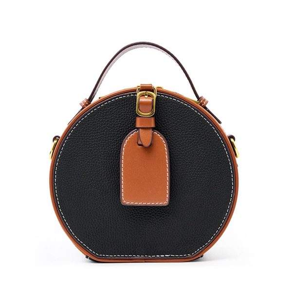Genuine Leather Round hand-held women's Crossbody bag