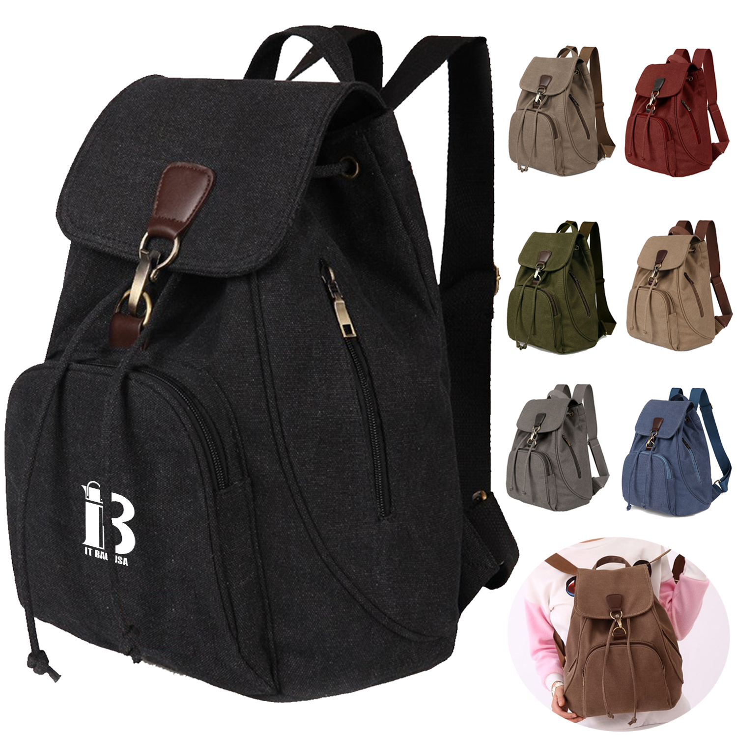 Anti-theft Canvas Backpacks Small Casual Daypack