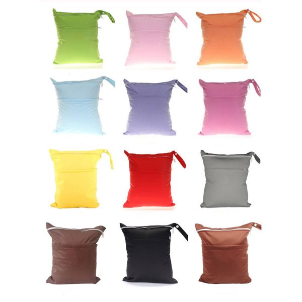 Baby Cloth Diaper Wet/Dry Bags with Two Zippered Pockets