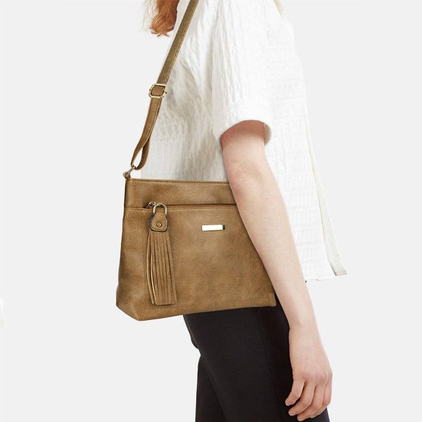 Brown PU Business Commuting Tassels Messenger Bag for Women