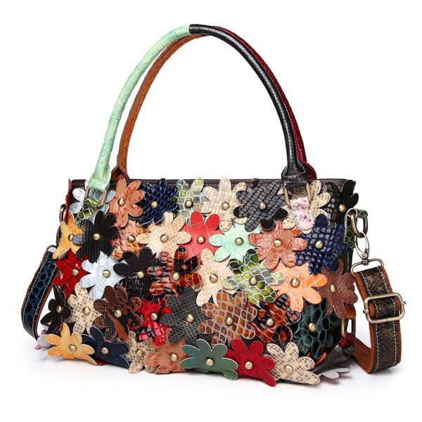 Genuine Leather Serpentine floral coloured stud shoulder bag