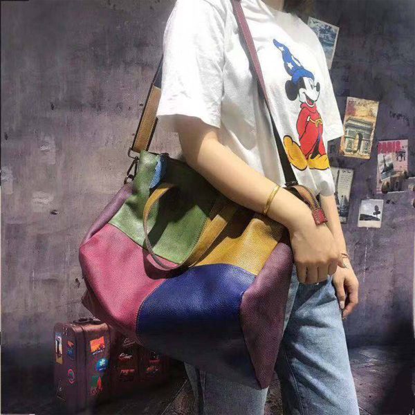 Genuine Leather Vintage contrasting tote cross-body bag