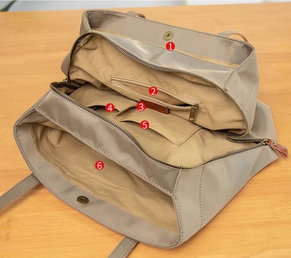 Leather Nylon Shoulder Tote Bag
