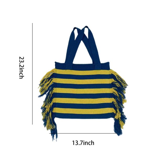 Polyester striped knitting tote bag