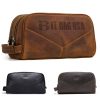 Genuine Leather Wear-resistant Crazy Horse Skin Makeup Bag
