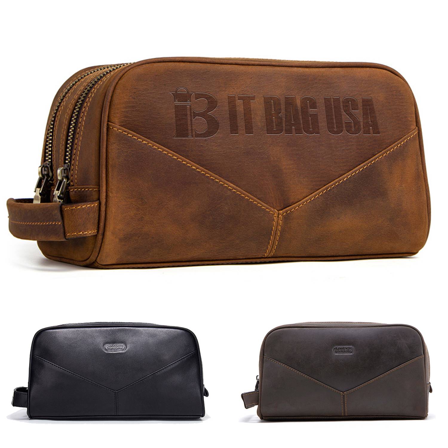 Genuine Leather Wear-resistant Crazy Horse Skin Makeup Bag
