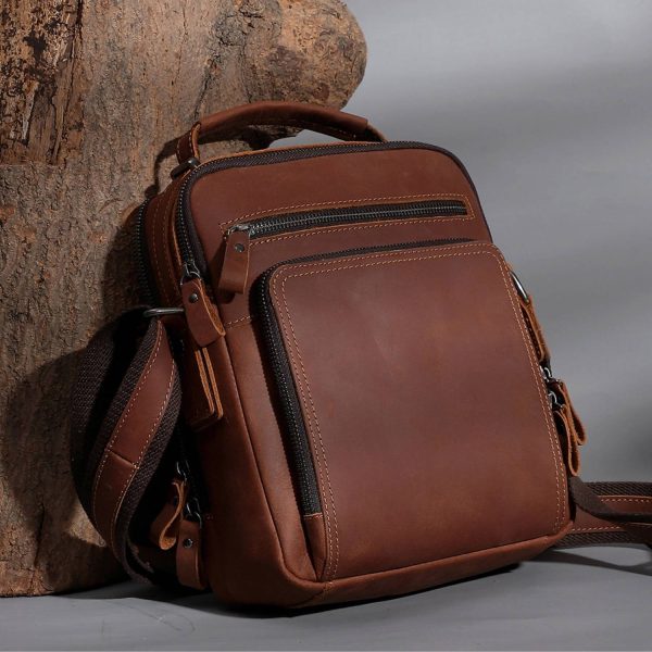 Large capacity genuine leather crossbody bag for men