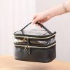 PU Leather Black Double Layer Cosmetic Bag