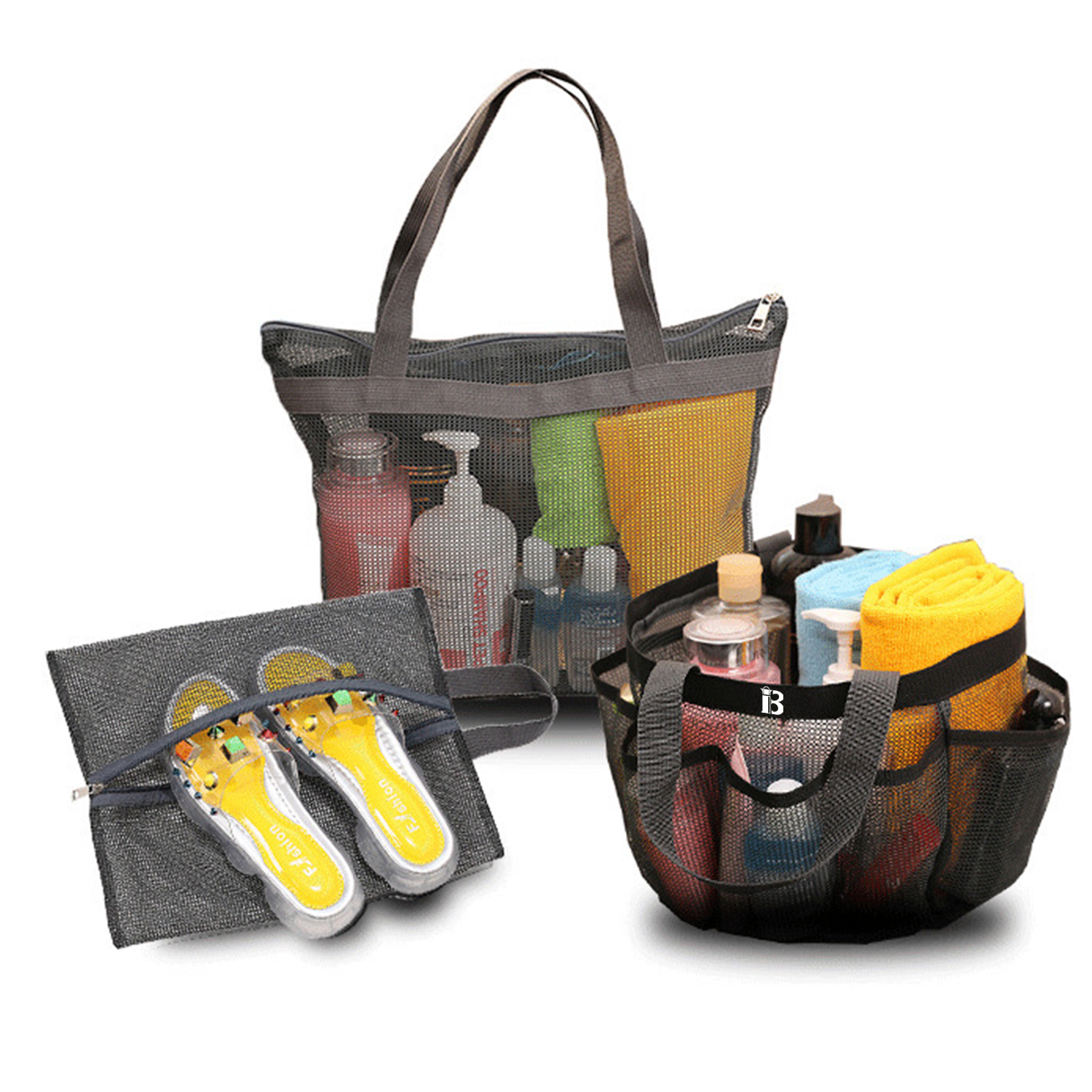 Mesh Shower Caddy Tote 8 Pockets with shoe Bag