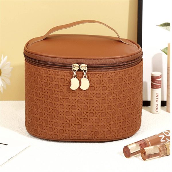 PU Leather Woven Pattern Cosmetic Bag Bucket