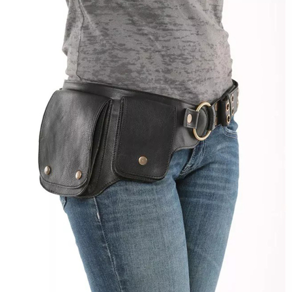 Faux leather punk style vintage waist bag
