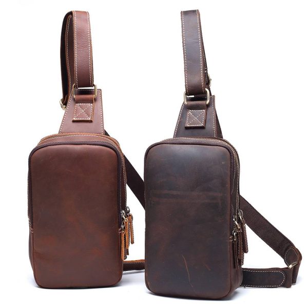 Genuine Leather Diagonal Shoulder Bag For Men