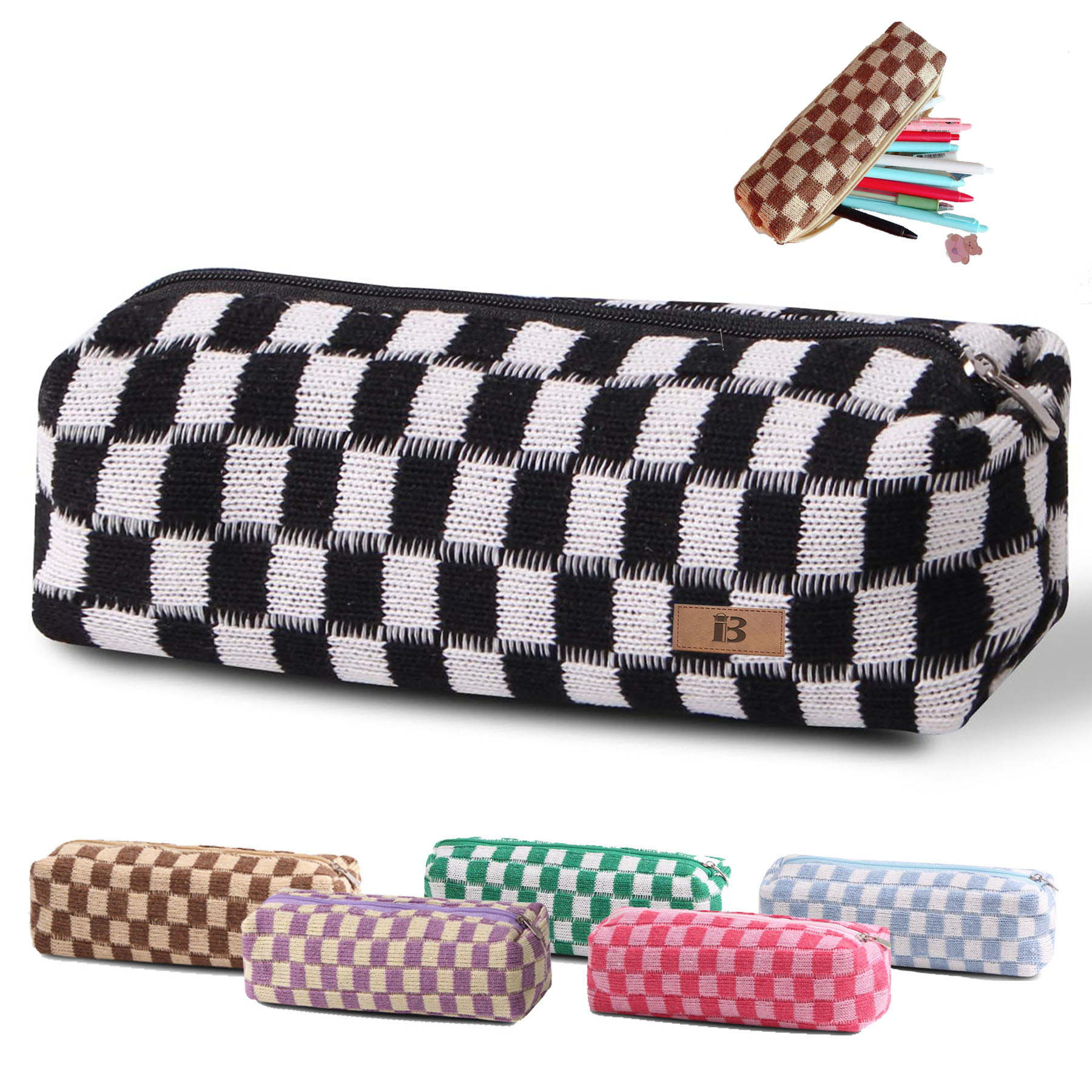 Knitted Plaid Pencil Pouch