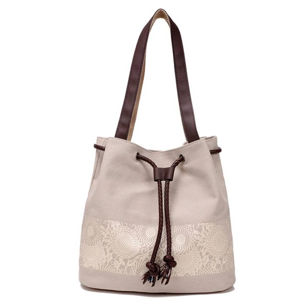 Women Printing Drawstring Canvas Tote Bags