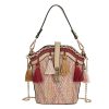 Jute Straw Cylindrical Shell Bucket Tote Crossbody Bag
