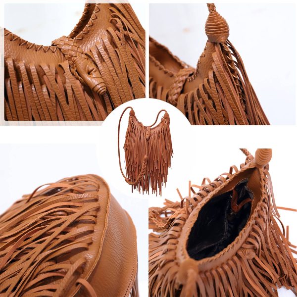 PU Hand-woven tassel shoulder cross-body bag