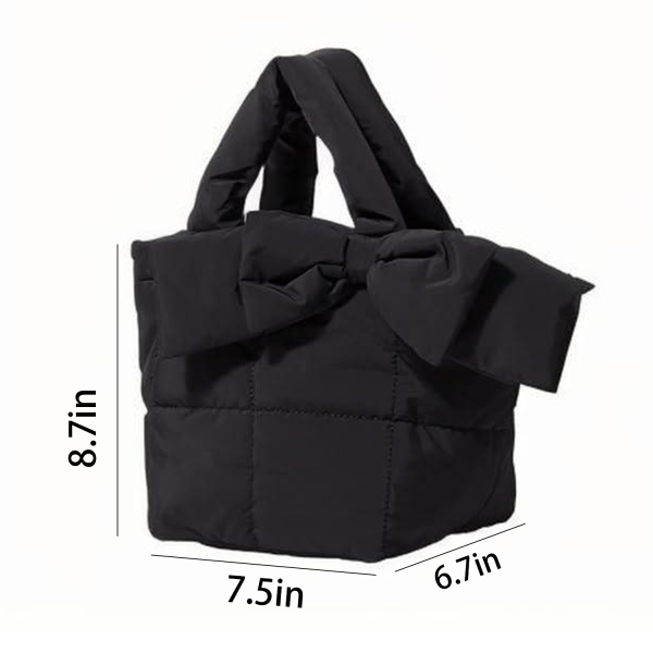 Female Simple Soft Down Bowknot Handbag Tote Bag