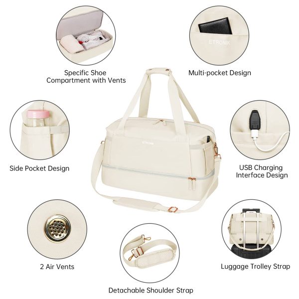 Nylon Sports Gym Travel Duffel Bag with USB Charging Port
