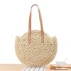 Women Round Hollow Straw Tote Bag