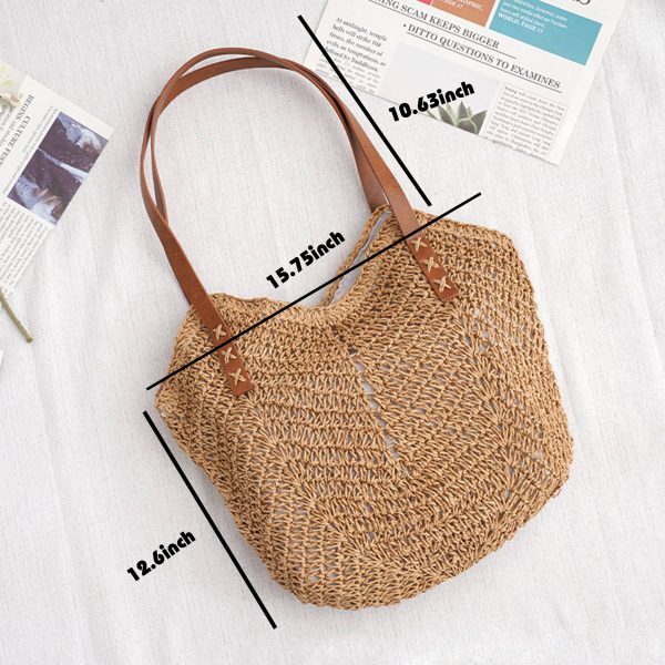 Hand-woven Straw Shoulder Tote Bag For Summer Beach