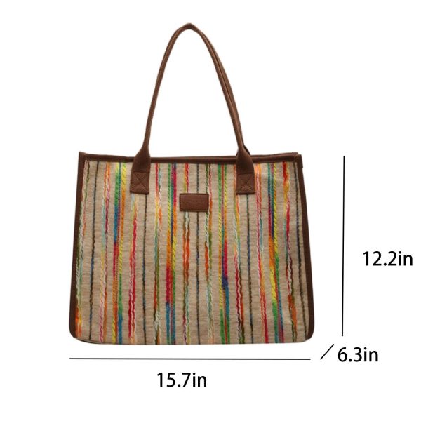 Canvas Tote Bag Rainbow Stripe Large Capacity