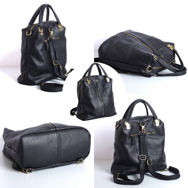 Genuine Leather Large capacity black backpack