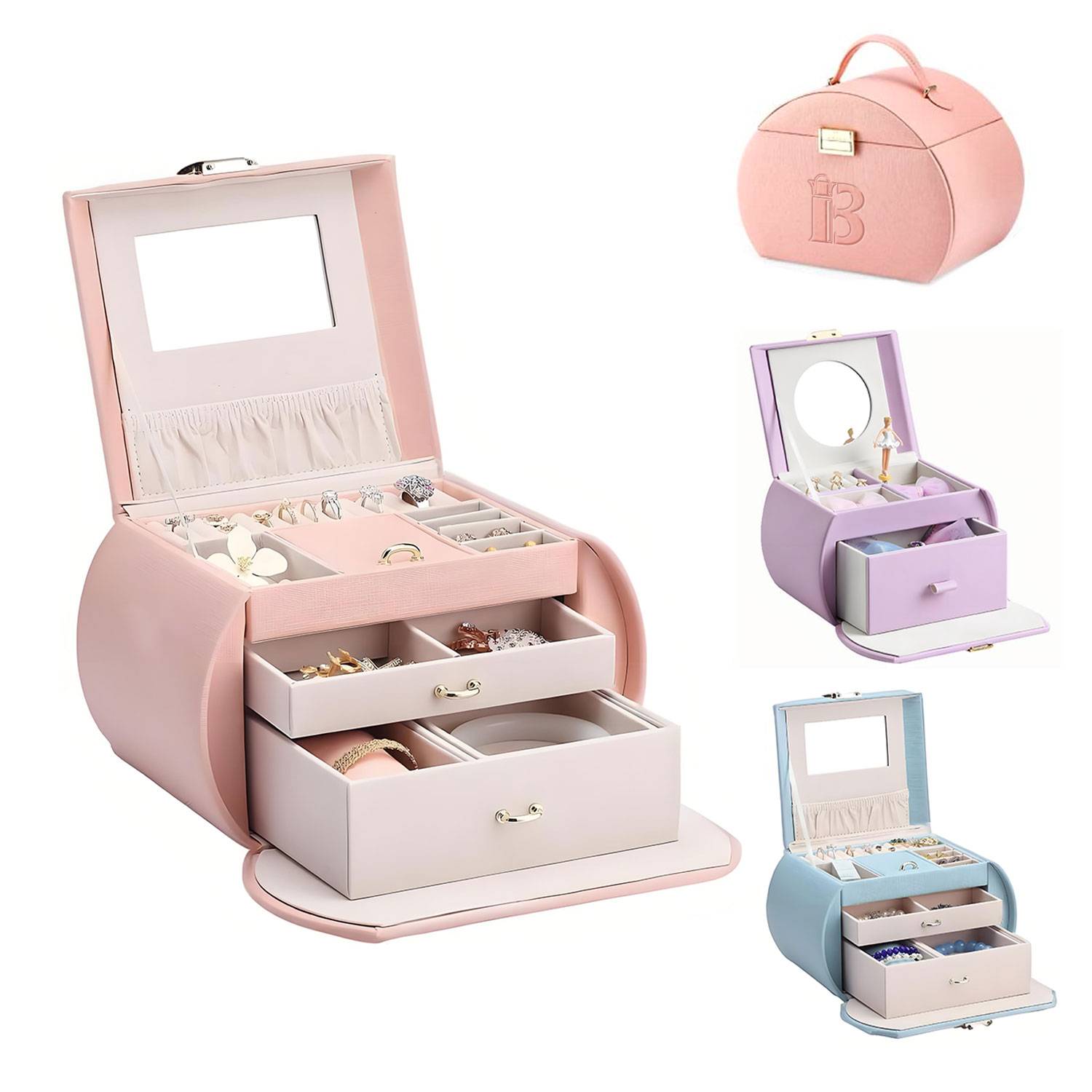 Portable Leather Jewelry Storage Box with Lock and Handle