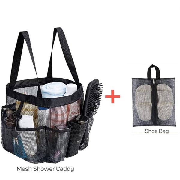 Mesh Shower Caddy Tote 8 Pockets with shoe Bag